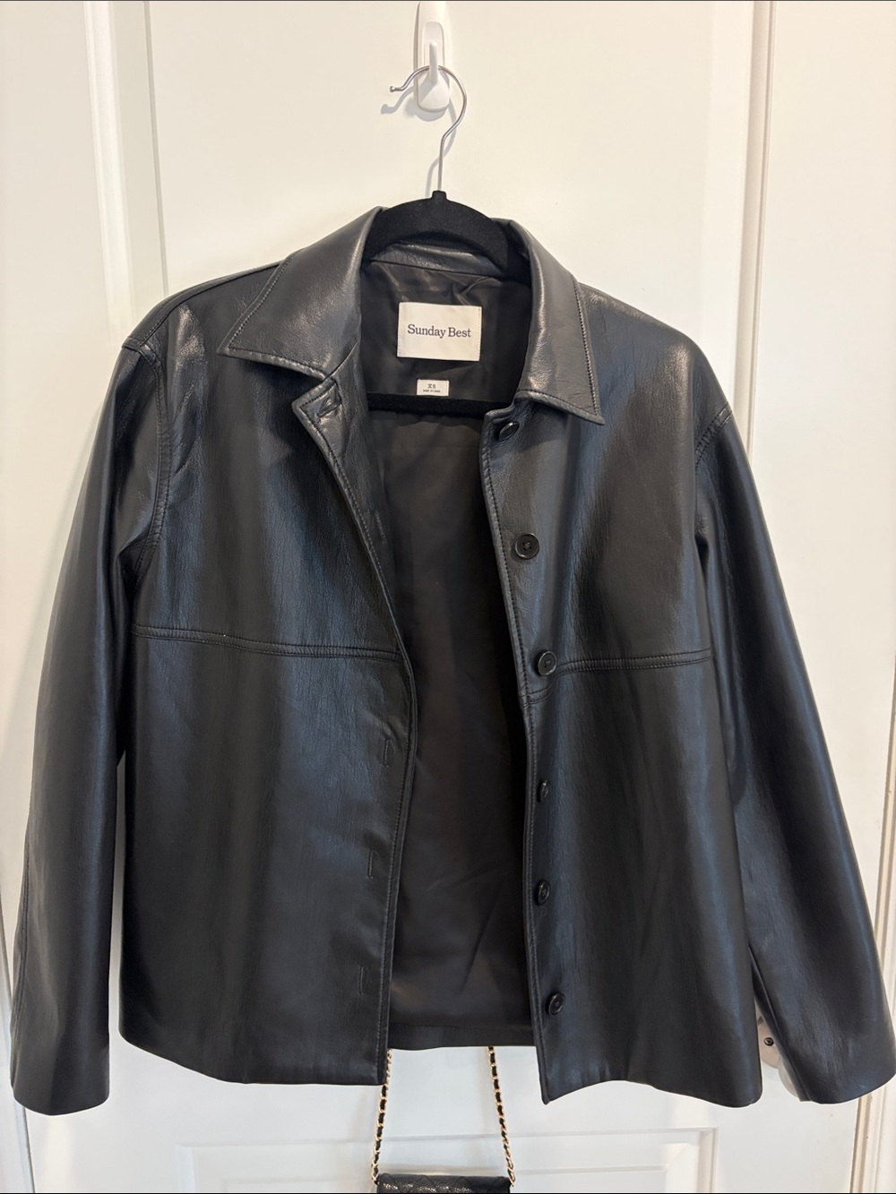 Sunday Best Black Button-Front Leather Shirt Jacket